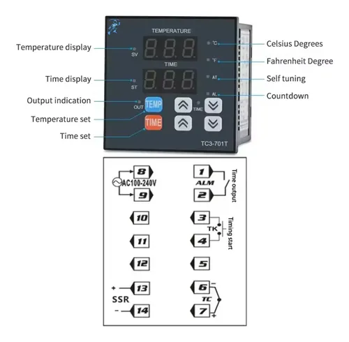 Temporizador de Temperatura TC3-701T Controlador de Temperatura - Imagen 4